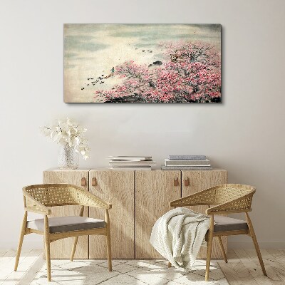 Vászonkép Tavaszi táj virágzó fákkal
