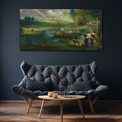 Vászonkép Jelenet a víz mellett halászokkal