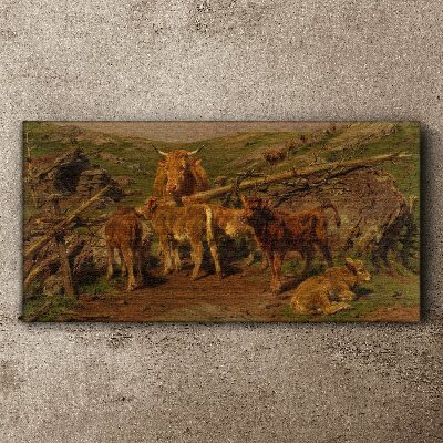 Vászonkép Pásztori táj szarvasmarhákkal