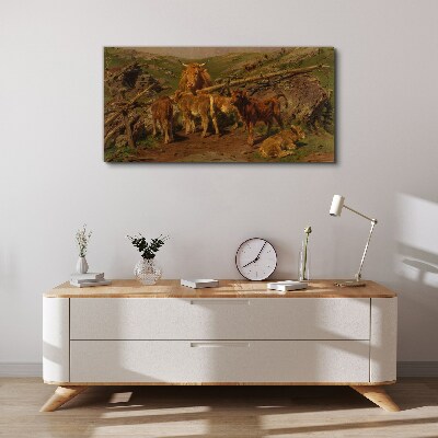 Vászonkép Pásztori táj szarvasmarhákkal