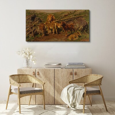Vászonkép Pásztori táj szarvasmarhákkal