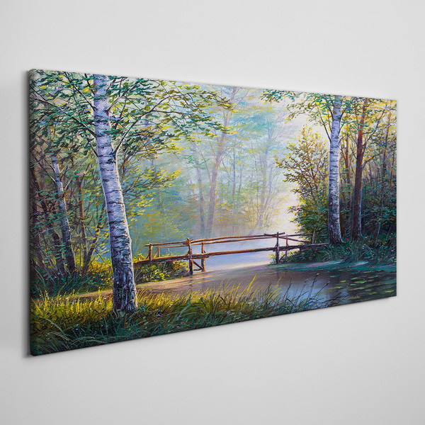 Vászonkép Egy híd az erdei tájban