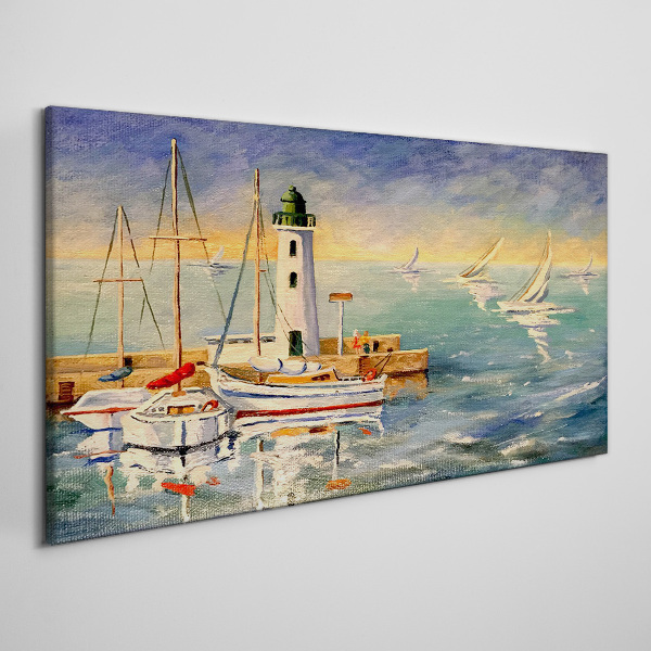 Vászonkép Tengeri táj világítótoronnyal