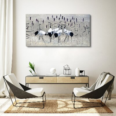 Vászonkép Fehér daruk a nádasban