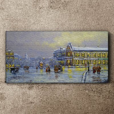 Vászonkép Téli este a városban