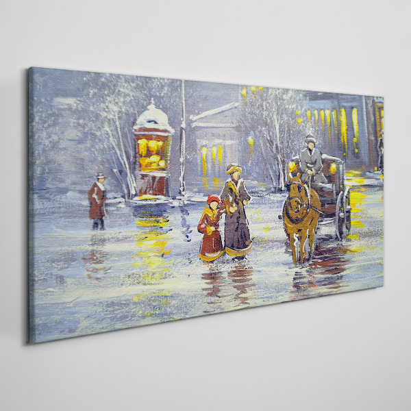 Vászonkép Téli este a városban