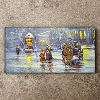 Vászonkép Téli este a városban