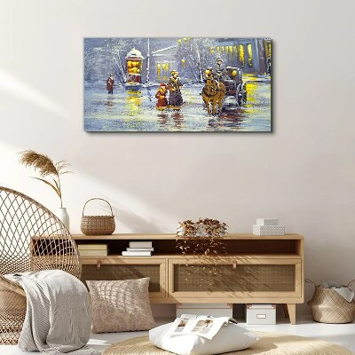 Vászonkép Téli este a városban