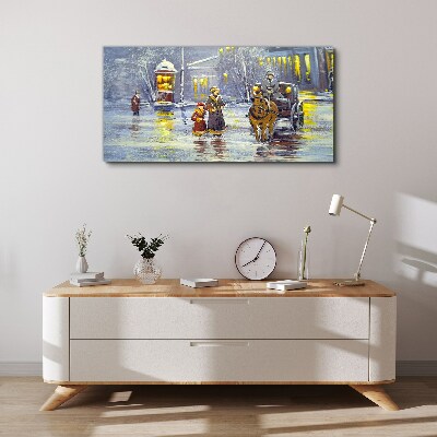 Vászonkép Téli este a városban