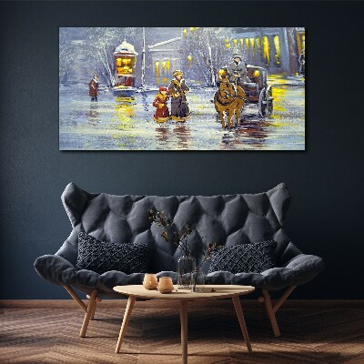 Vászonkép Téli este a városban