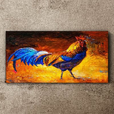 Vászonkép Színes kakas, a háttérben a tűz
