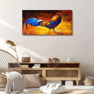 Vászonkép Színes kakas, a háttérben a tűz