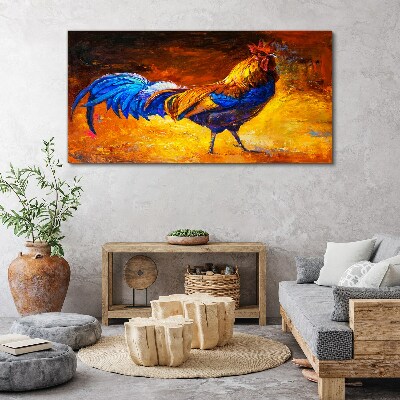Vászonkép Színes kakas, a háttérben a tűz