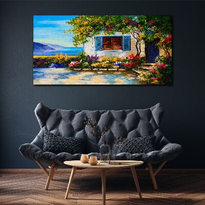 Vászonkép Tengerparti táj virágokkal