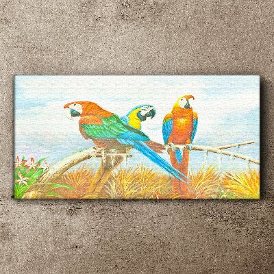 Vászonkép Trópusi papagájok egy ágon
