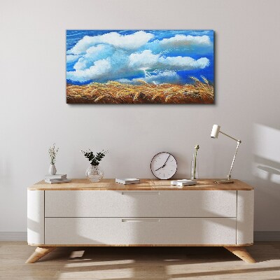 Vászonkép Nyári égbolt egy arany mező felett