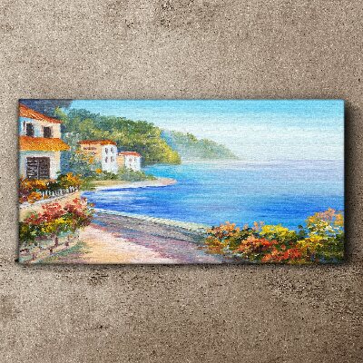 Vászonkép Tengerparti táj színes házakkal