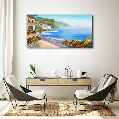 Vászonkép Tengerparti táj színes házakkal