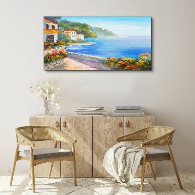 Vászonkép Tengerparti táj színes házakkal