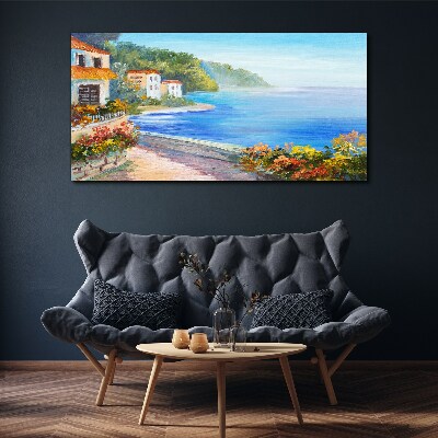 Vászonkép Tengerparti táj színes házakkal