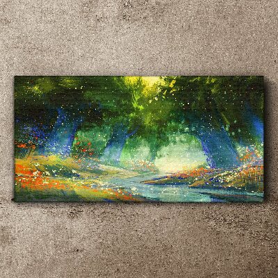 Vászonkép Zöld erdő a reggeli fényben