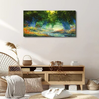 Vászonkép Zöld erdő a reggeli fényben