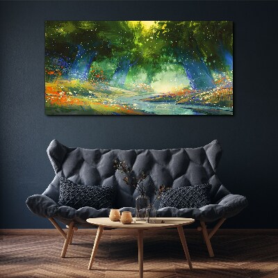 Vászonkép Zöld erdő a reggeli fényben