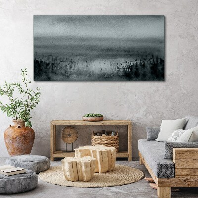 Vászonkép Szürkés-sziklás ködös táj