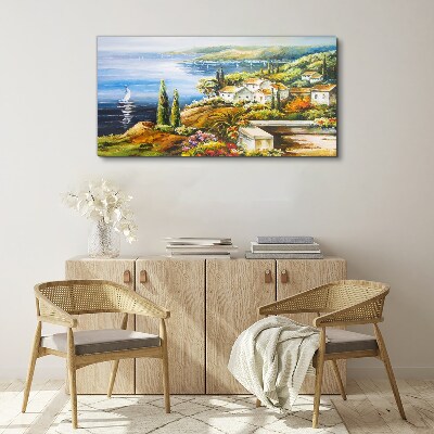 Vászonkép Tengerparti táj vitorlással