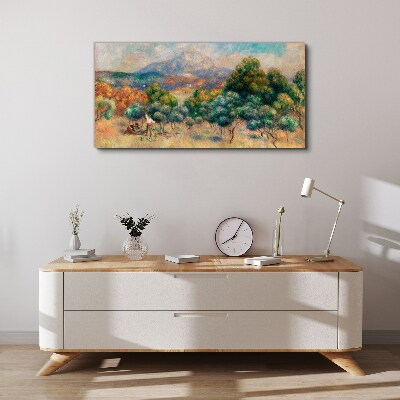 Vászonkép Táj, fák és egy házikó