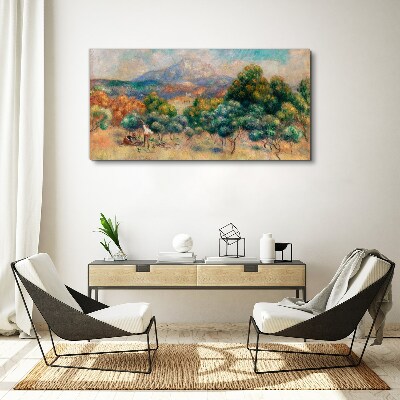 Vászonkép Táj, fák és egy házikó