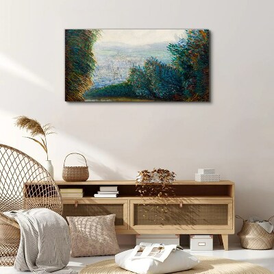 Vászonkép Zöld táj köddel