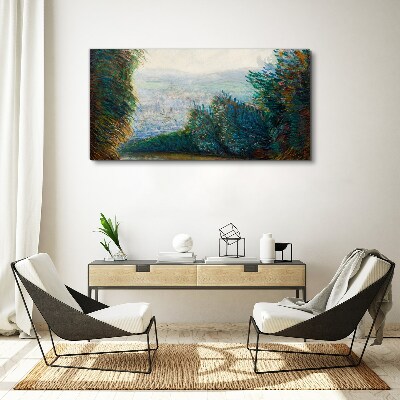 Vászonkép Zöld táj köddel