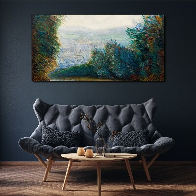 Vászonkép Zöld táj köddel