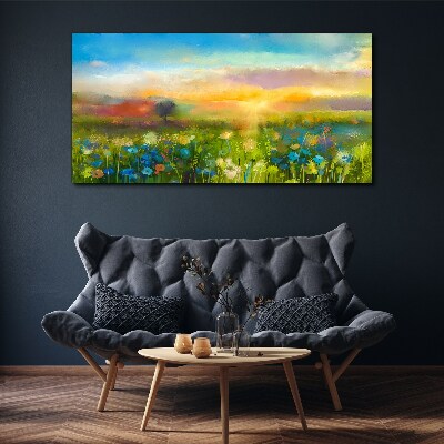 Vászonkép Virágos táj reggel