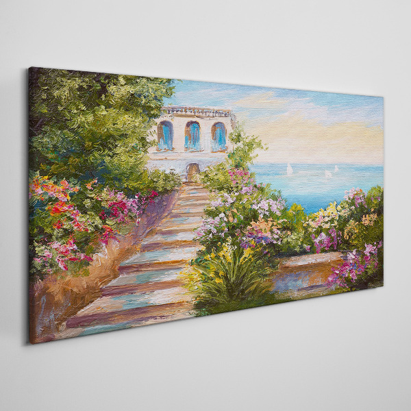 Vászonkép Séta a virágok között a tenger mellett