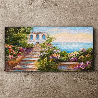 Vászonkép Séta a virágok között a tenger mellett