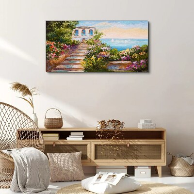 Vászonkép Séta a virágok között a tenger mellett