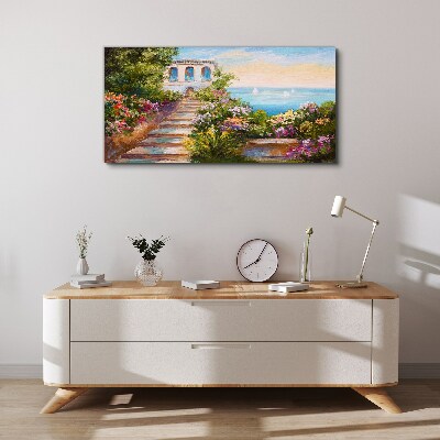 Vászonkép Séta a virágok között a tenger mellett