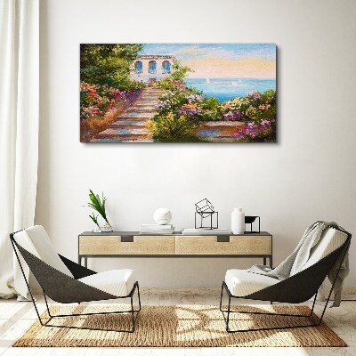 Vászonkép Séta a virágok között a tenger mellett