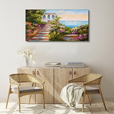 Vászonkép Séta a virágok között a tenger mellett