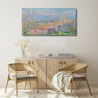 Vászonkép Békés táj házzal és fákkal