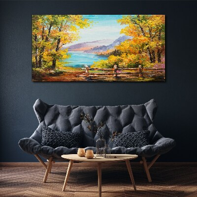 Vászonkép Őszi táj a tó partján