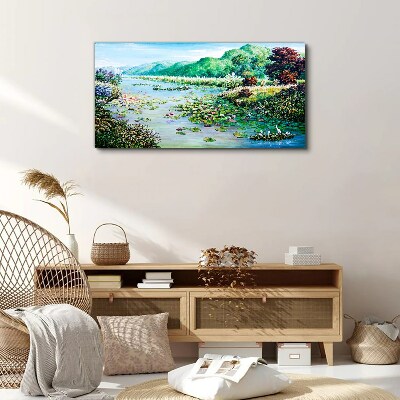 Vászonkép Táj tavirózsákkal