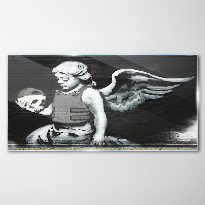 Üvegkép Angyal egy koponyával a graffiti háttérben