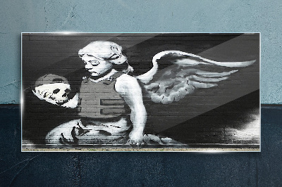 Üvegkép Angyal egy koponyával a graffiti háttérben