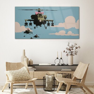 Üvegkép Helikopterek rózsaszín íjakban