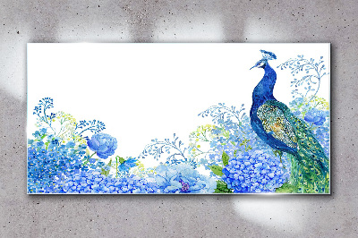 Üvegkép Virágok madár páva