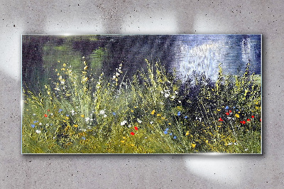 Üvegkép Folyó virágok fű