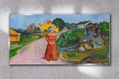 Üvegkép Munch vörös ruhás nő